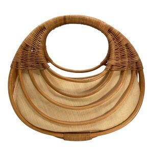 Aranaz Handwoven Curba Rattan Basket Bag Structured Top Handle Handbag